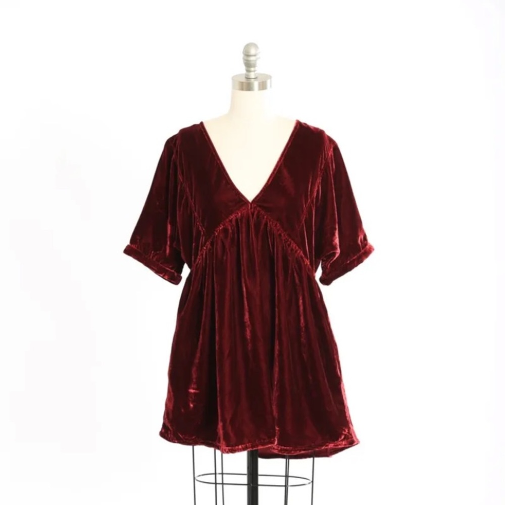 FREE PEOPLE Ivy maroon velvet babydoll mini dress